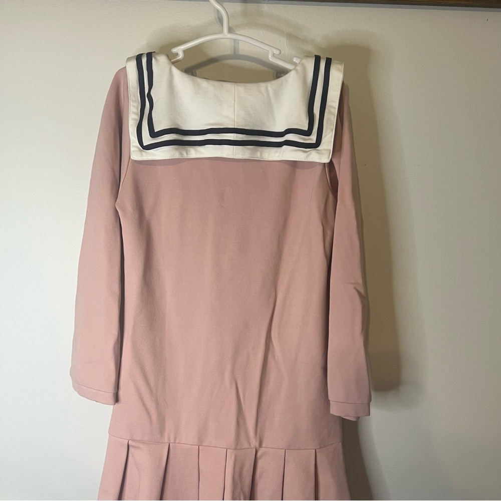 Mud Kingdom Girls Nautical Sailor Collar Long Sleeve Pleated Hem Dress in Pink - Picture 2 of 4